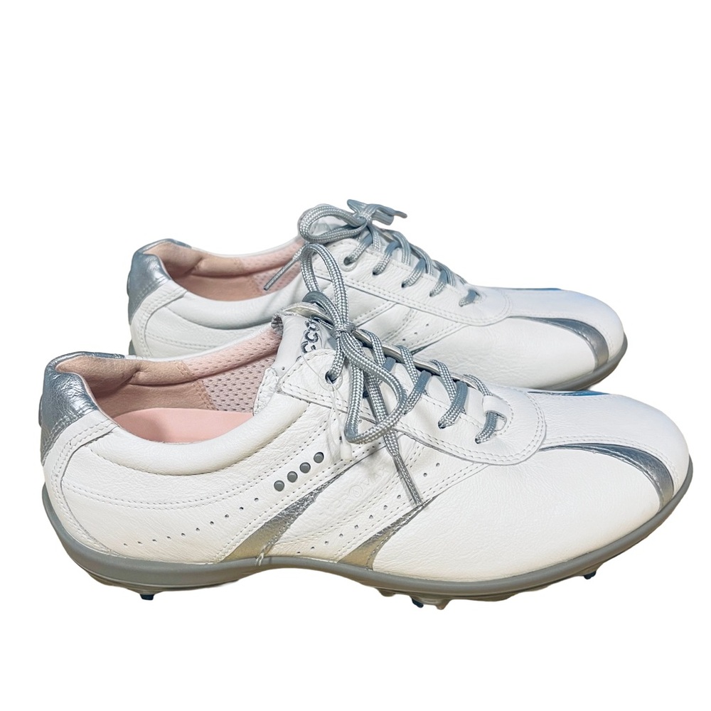 NEW ECCO Hydromax Womens White/Silver Leather Spike Golf Shoes Sz 40 (US 9) - Picture 3 of 9